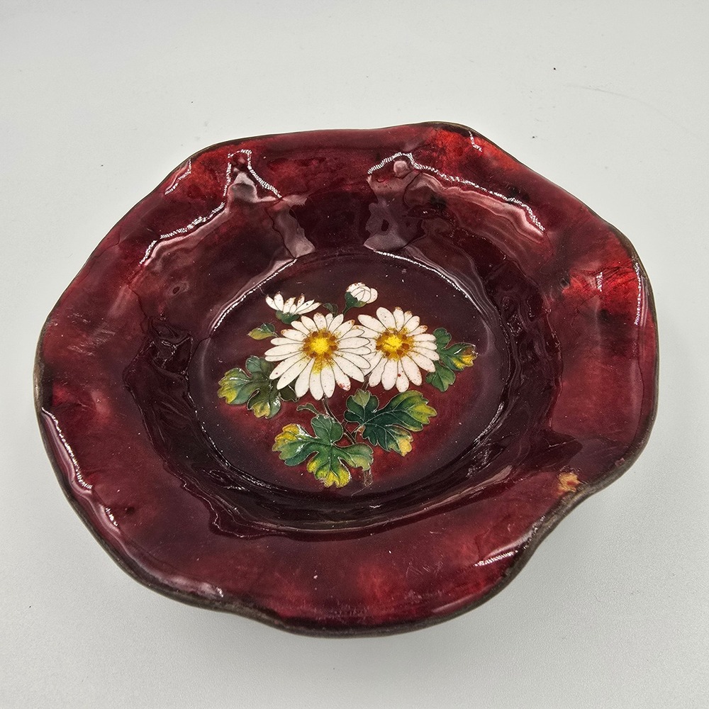Vintage Maruni Japanese Chrysanthemum Flower Small Dish Bowl Red Green